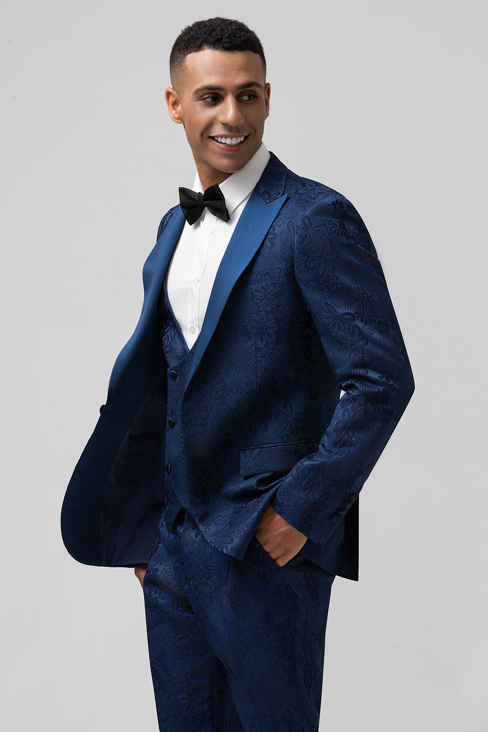 Costumes de bal pour hommes, 3 pièces, revers à pointe, jacquard, un bouton, noir