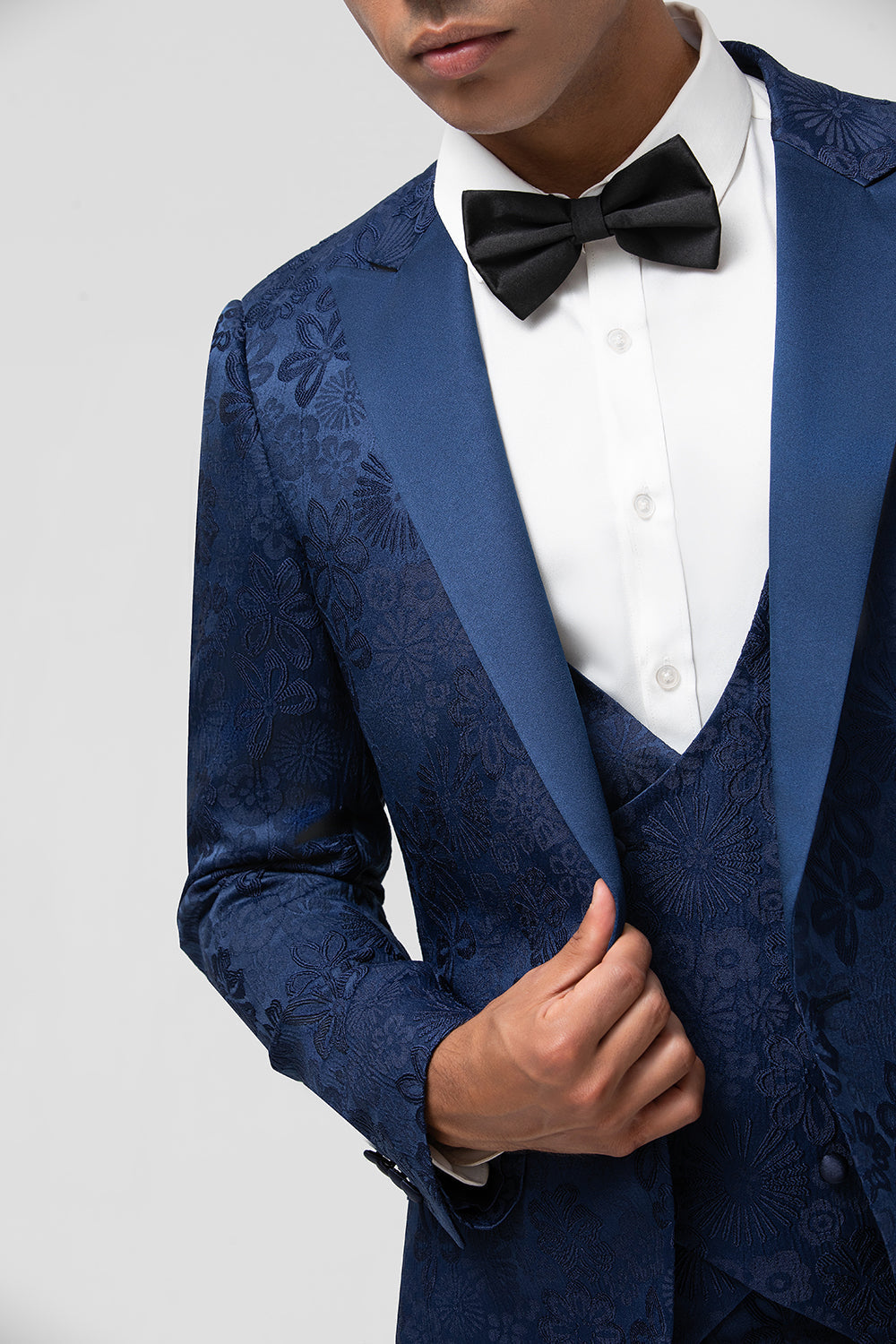 Costumes de bal pour hommes, 3 pièces, revers à pointe, jacquard, un bouton, noir