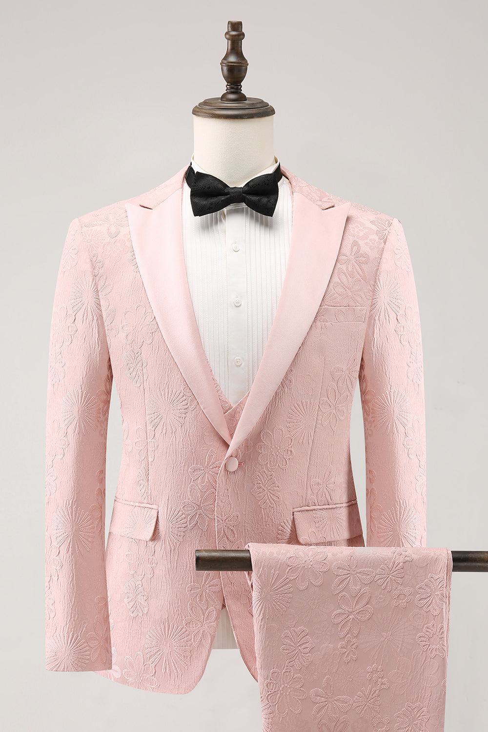 Costumes de bal pour homme 3 pièces bleu foncé à revers pointus et jacquard à un bouton