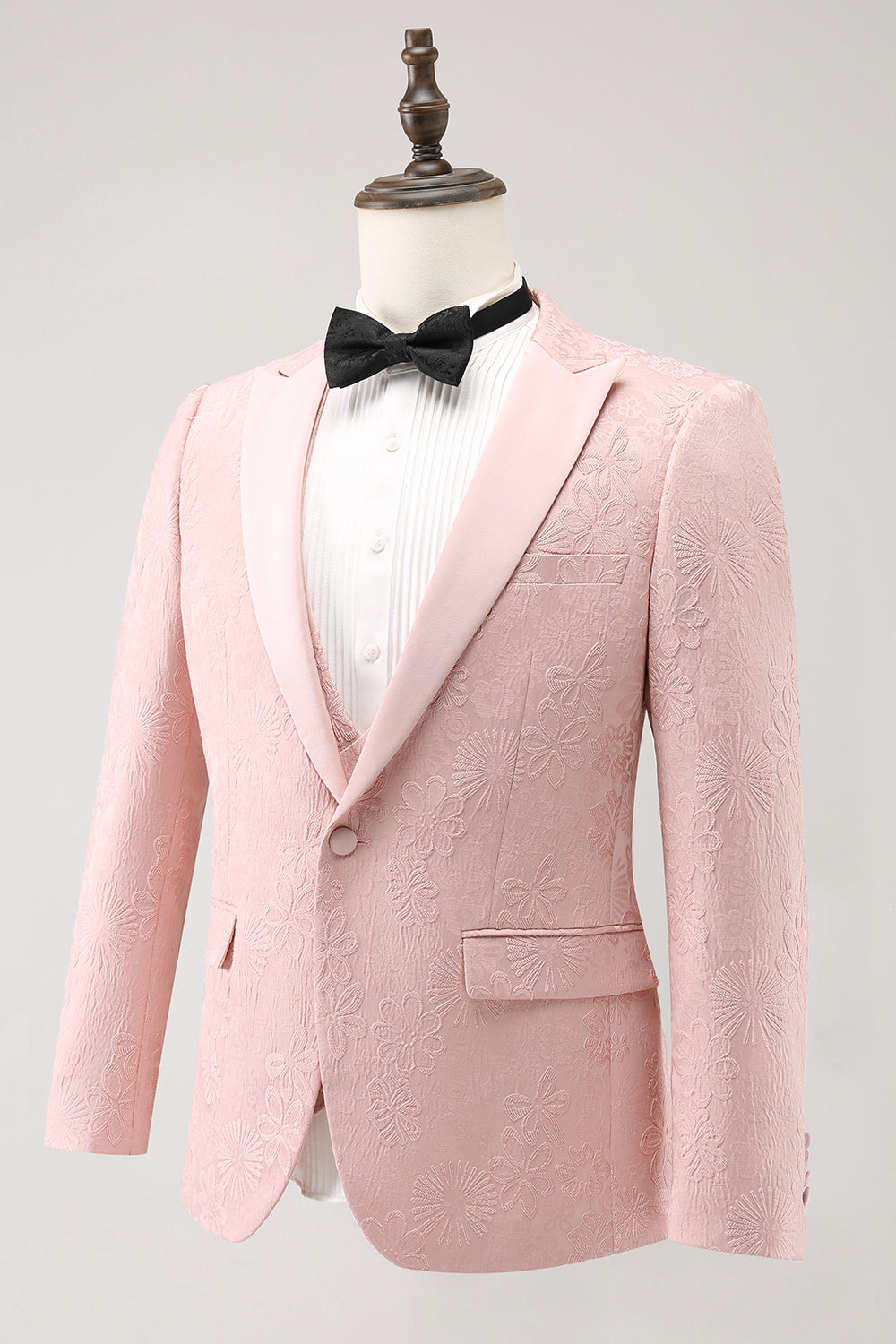 Costumes de bal pour homme 3 pièces bleu foncé à revers pointus et jacquard à un bouton