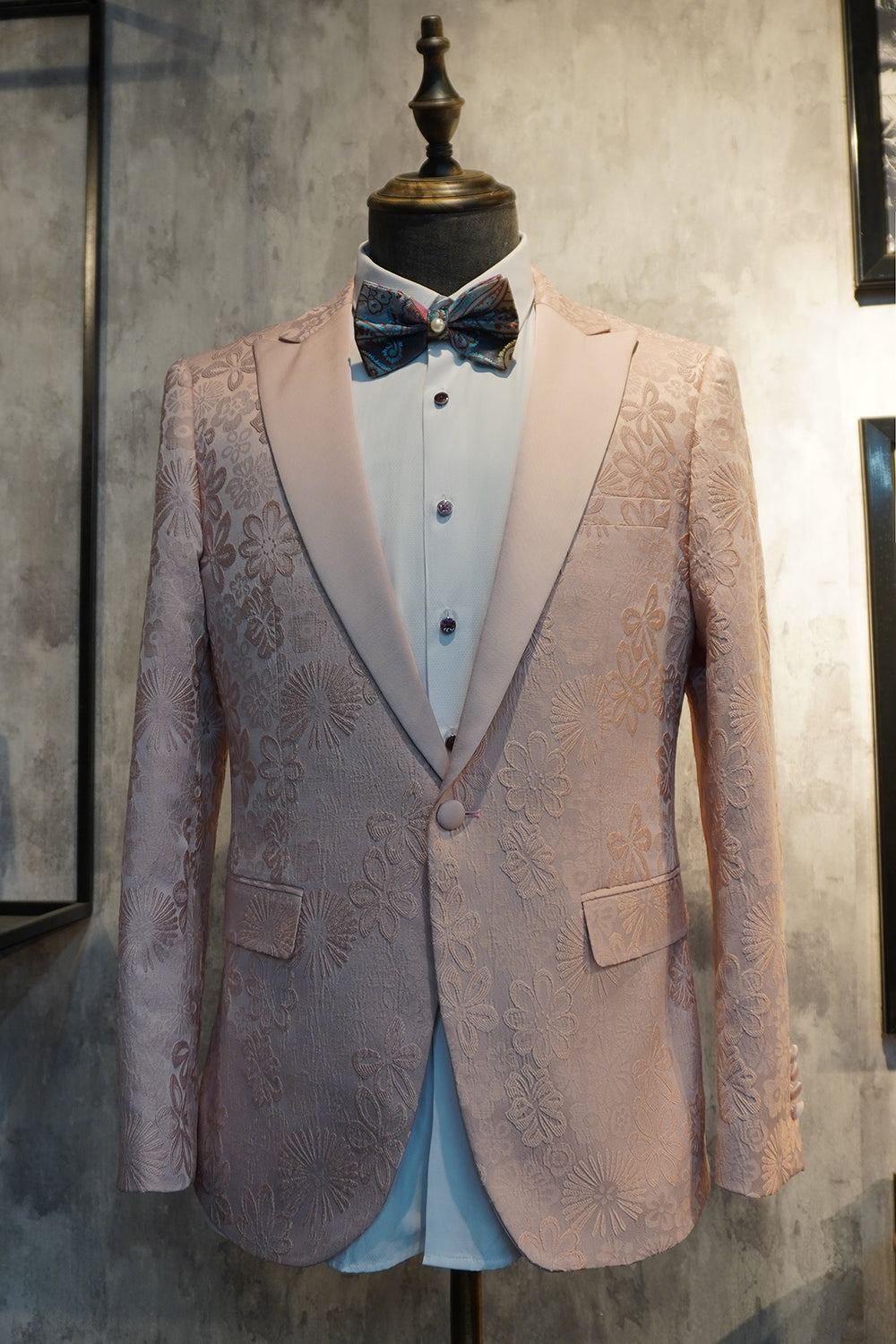 Costumes de Mariage Homme Jacquard Bleu Foncé Un Bouton à Revers Pointus