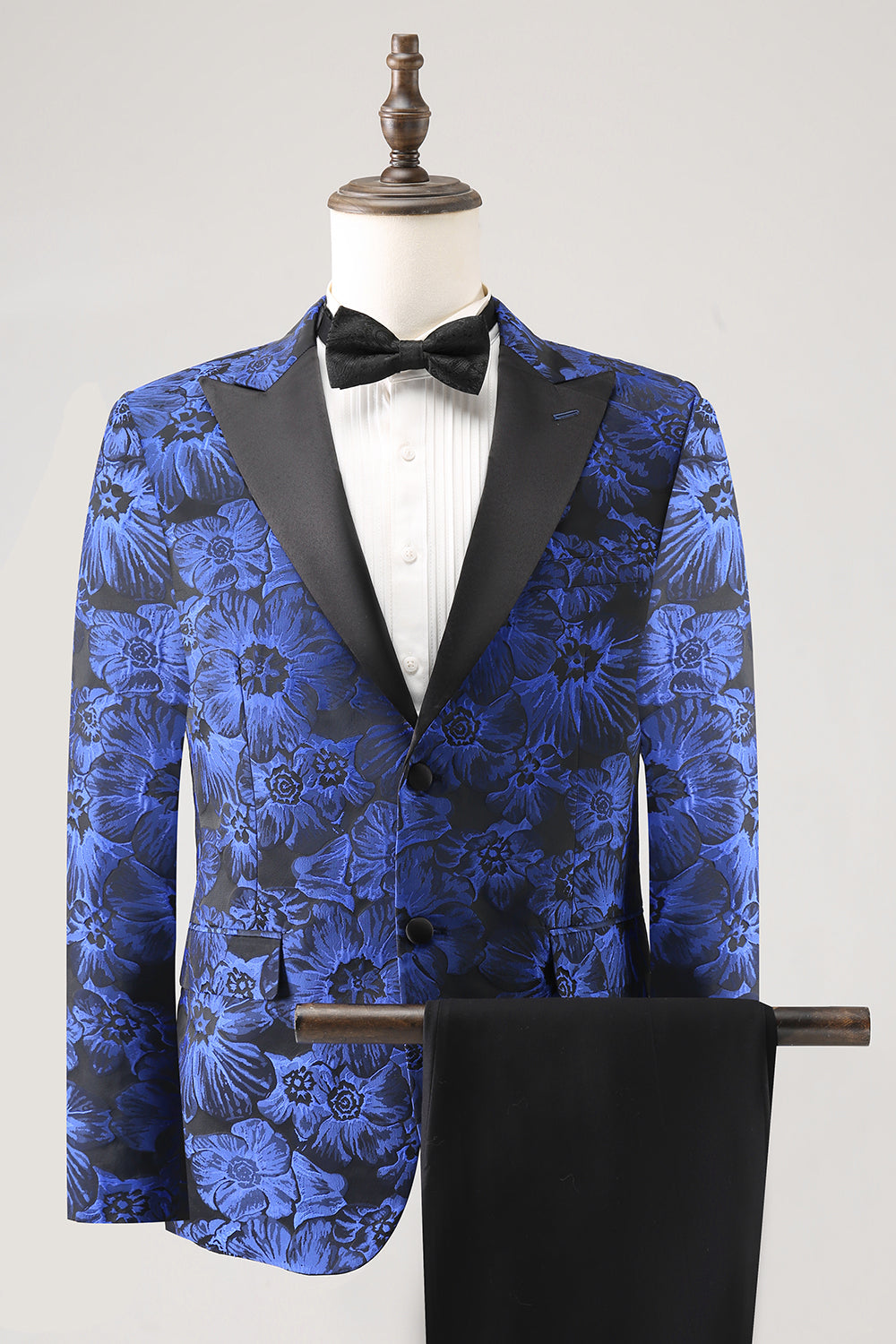 Royal Blue Jacquard Peak Lapel Men's Blazer