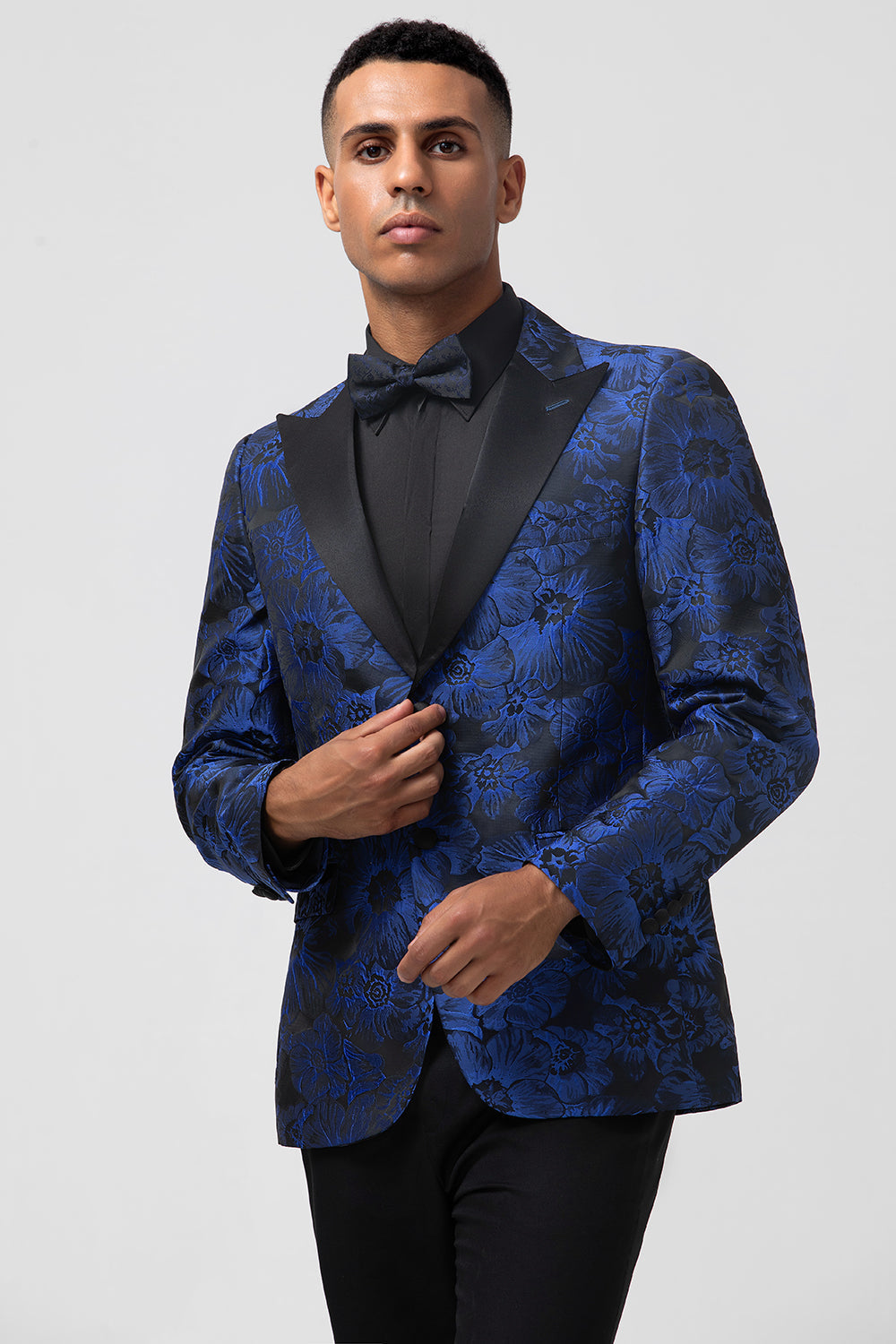 Royal Blue Peak Lapel Jacquard Men's Blazer