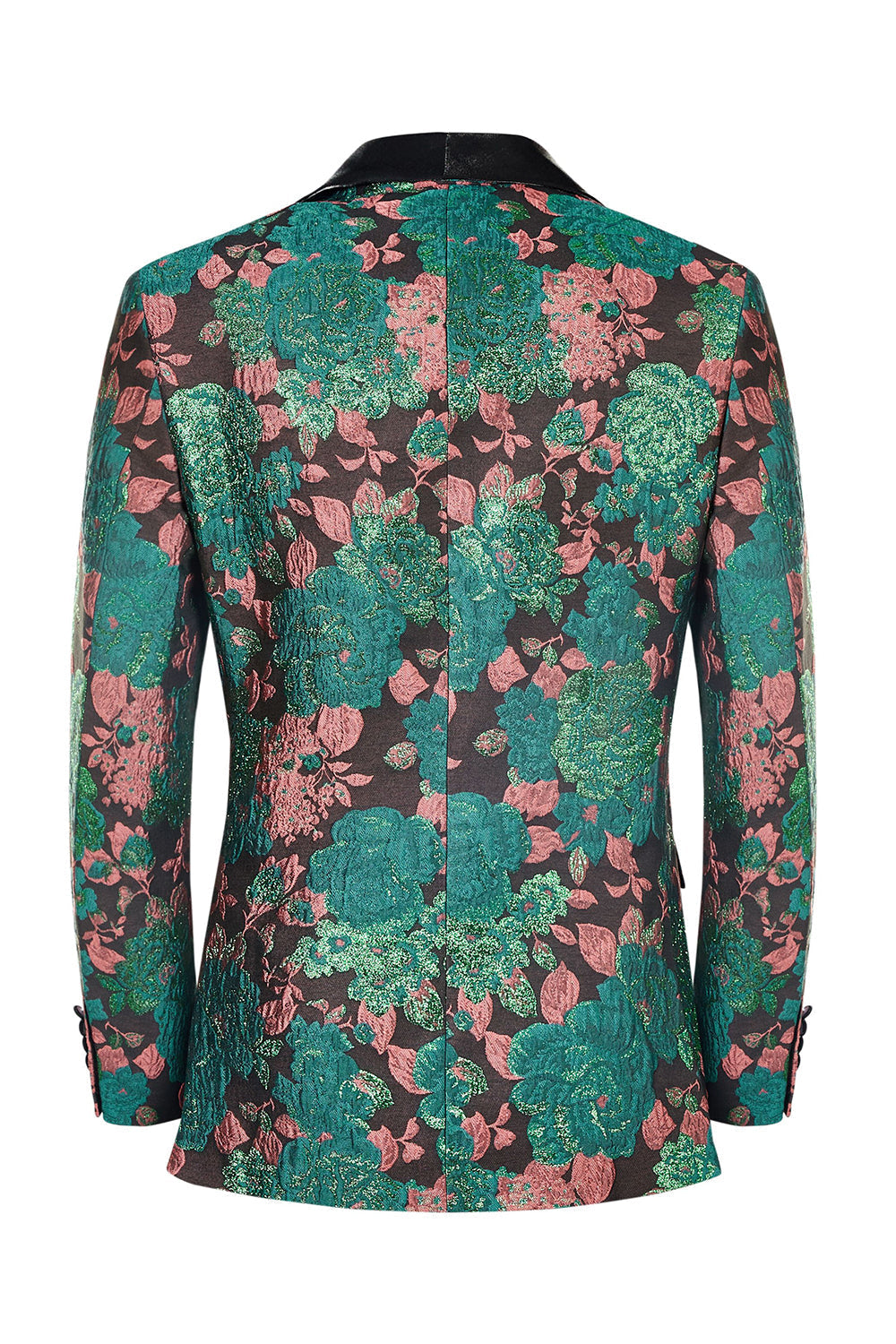Veste de costume pour homme à revers châle vert, motif floral jacquard, Blazer de bal de retour à la maison
