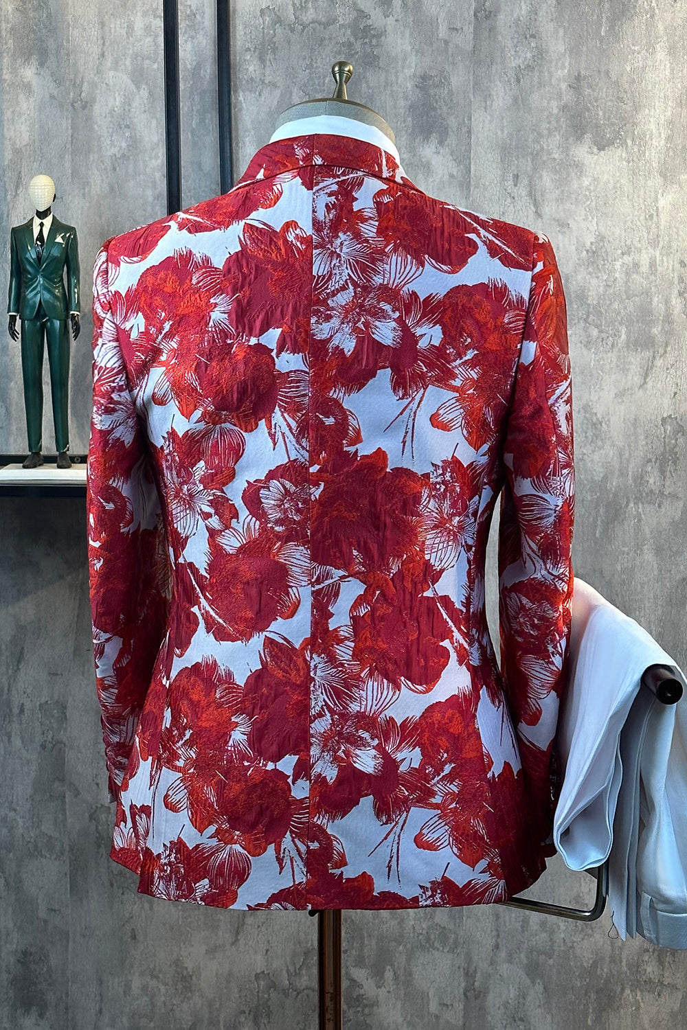 Costume de bal 2 pièces pour homme en jacquard floral rouge
