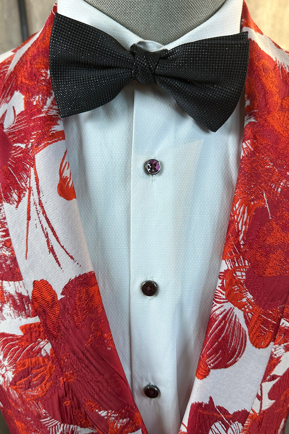 Costume de bal 2 pièces pour homme en jacquard floral rouge