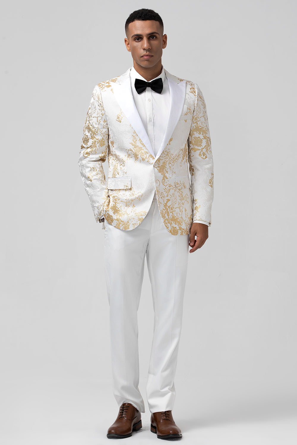 Champagne 2 Piece Peak Lapel One Button Jacquard Men's Prom Suits