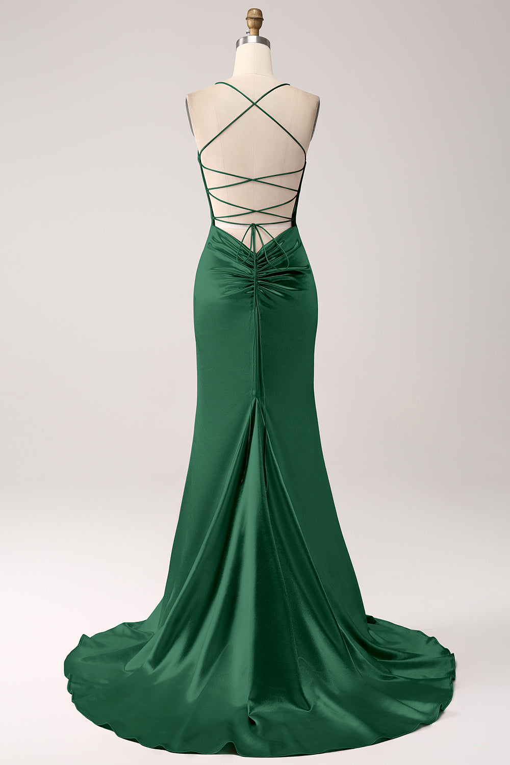 Robe de bal longue sirène à fines bretelles rose fard à joues