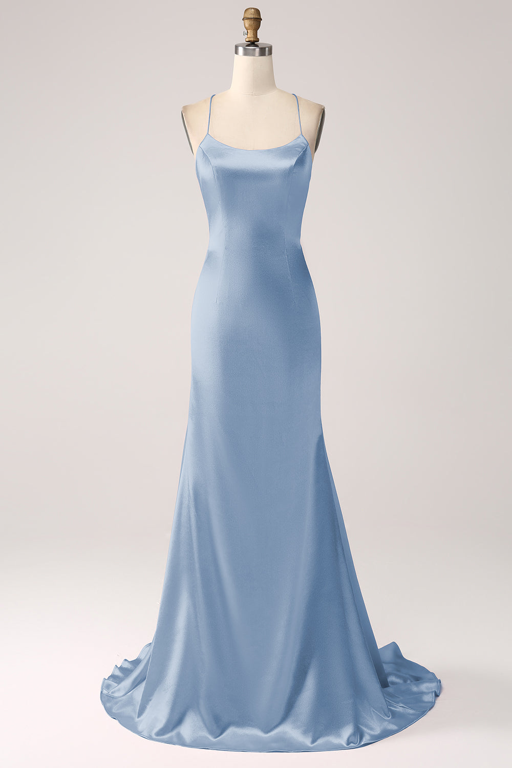 Robe de bal longue sirène à fines bretelles rose fard à joues