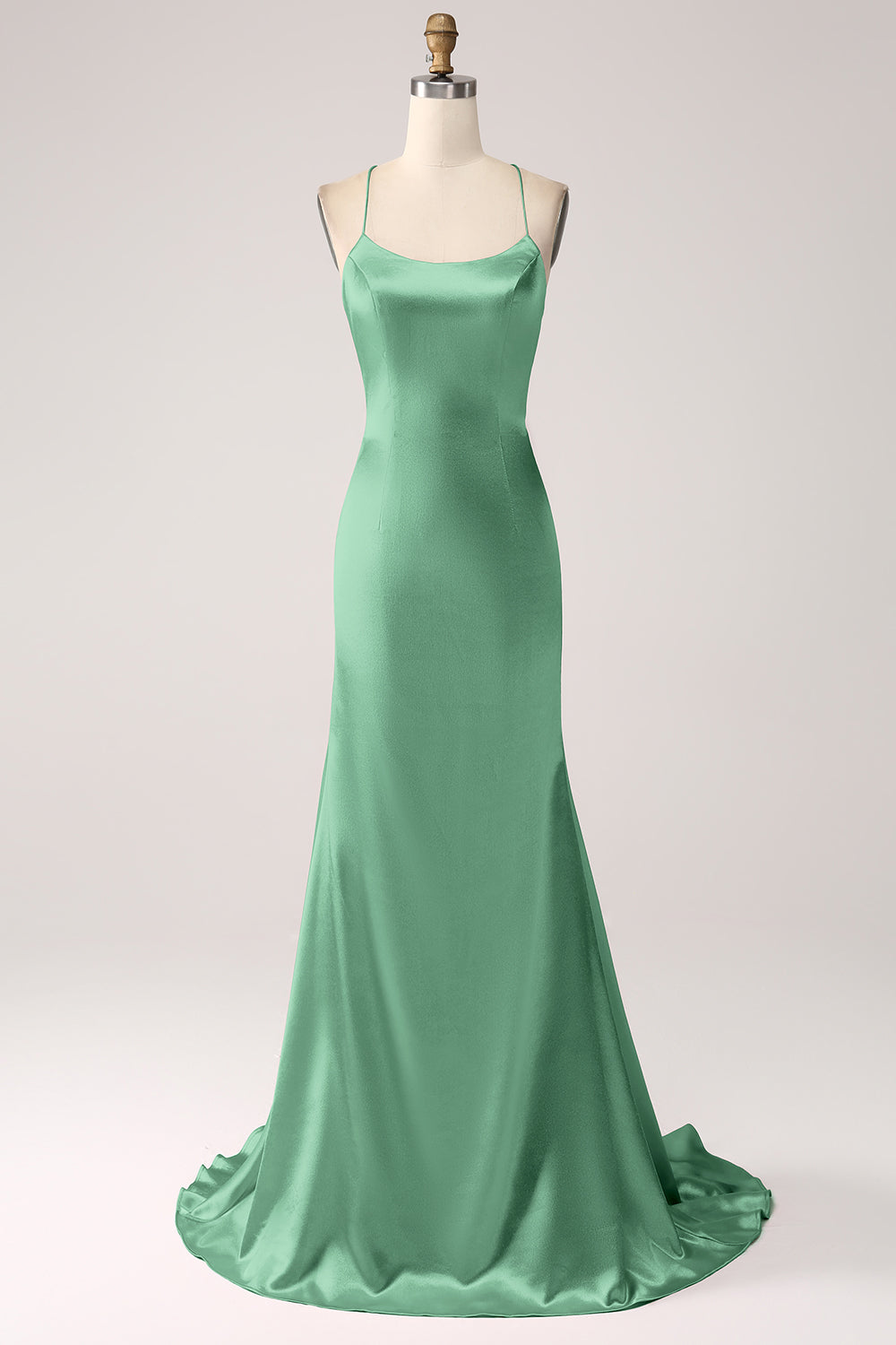 Robe de bal longue sirène à fines bretelles rose fard à joues