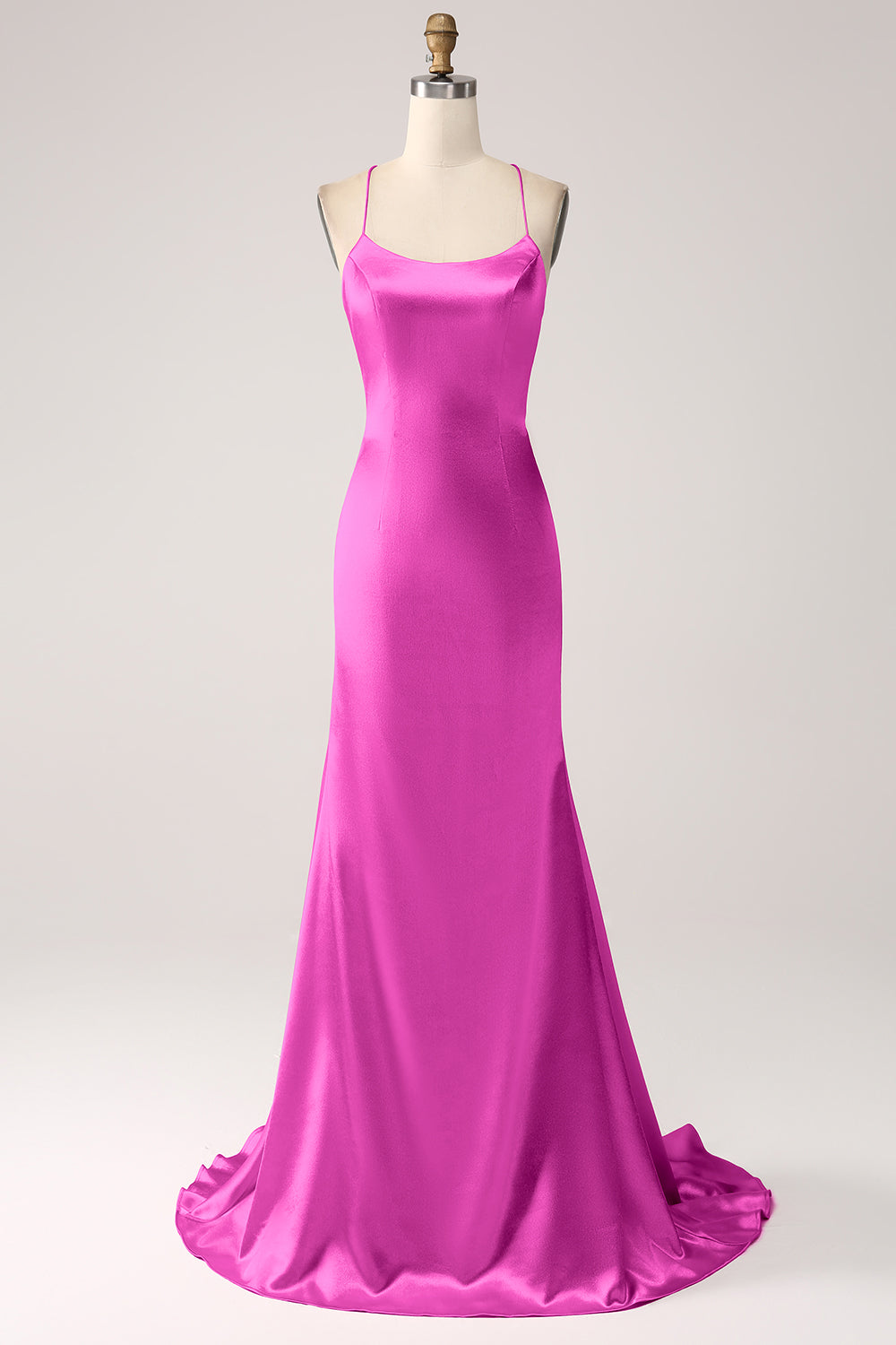 Robe de bal longue sirène à fines bretelles rose fard à joues
