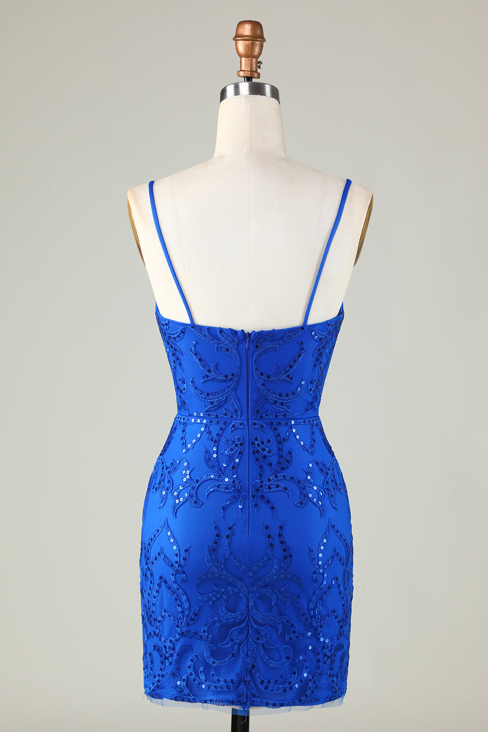 Robe de bal courte moulante à bretelles spaghetti en sequins rouge foncé scintillants
