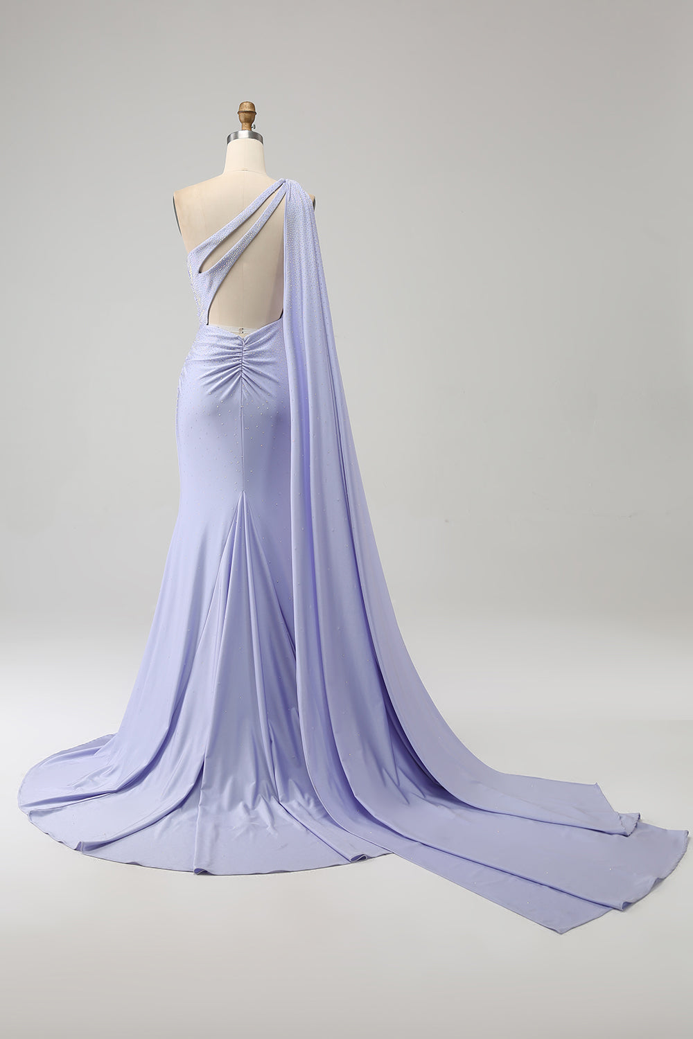 Robe de bal sirène longue fendue à une épaule lilas