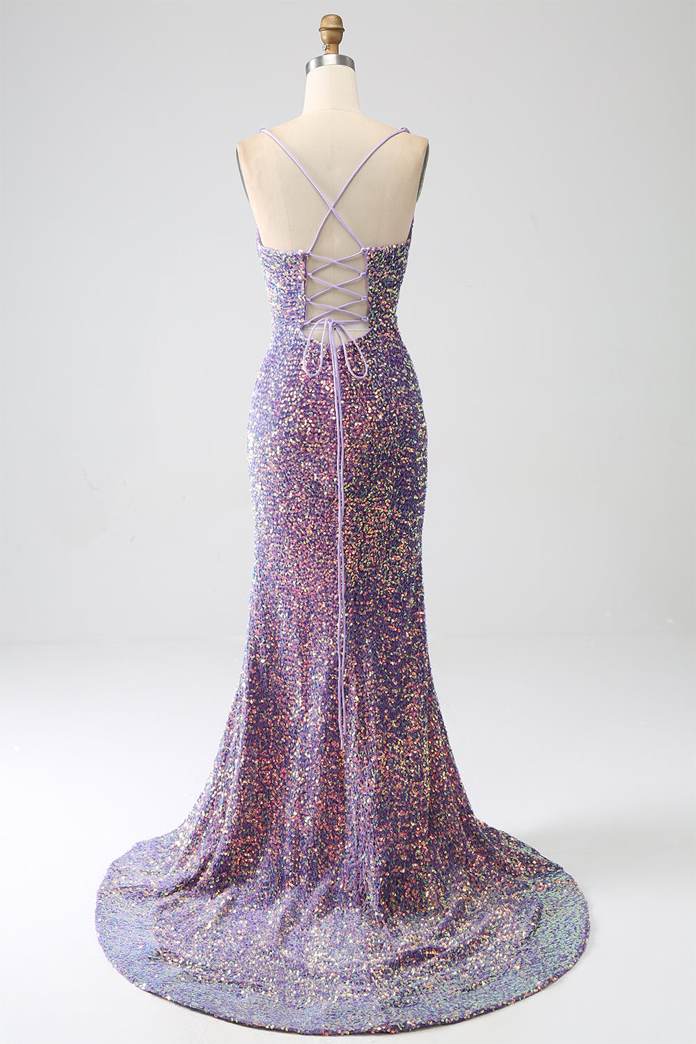 Robe de bal sirène violet clair scintillante à sequins avec fente