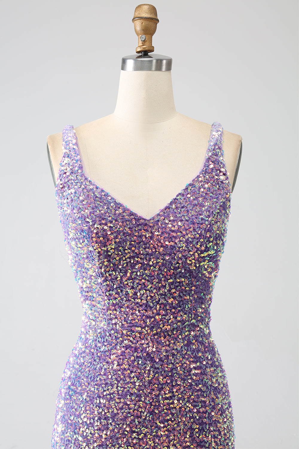 Robe de bal sirène violet clair scintillante à sequins avec fente