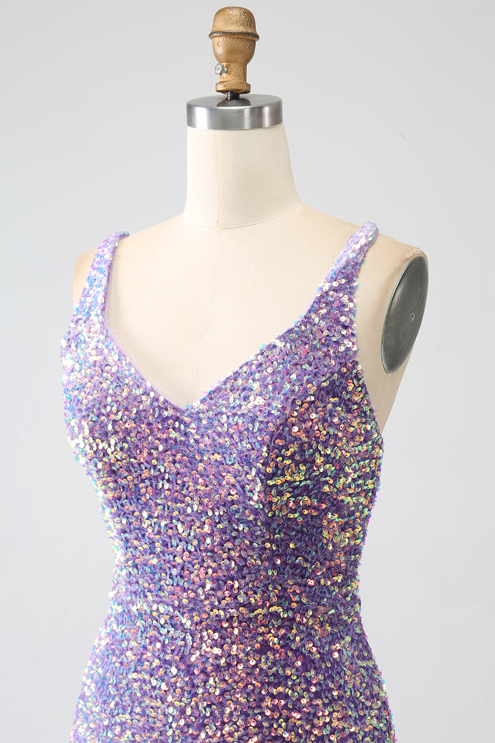 Robe de bal sirène violet clair scintillante à sequins avec fente