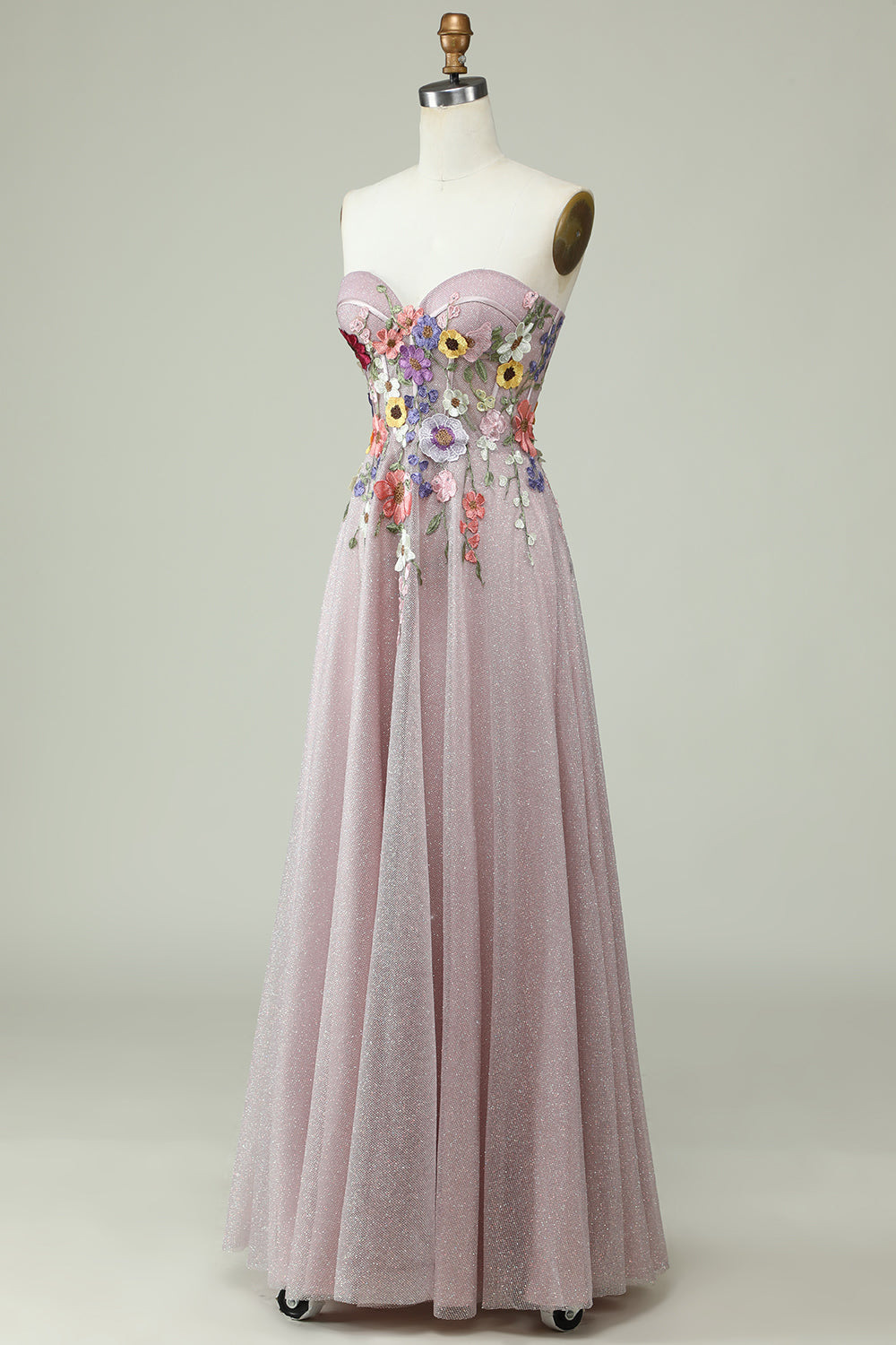 Robe de bal bustier coupe trapèze avec fleurs 3D