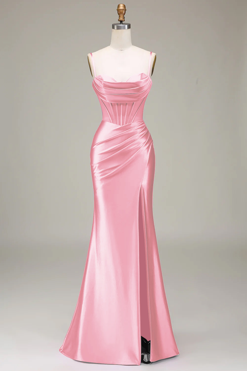 Robe de bal sirène élégante avec bretelles fines, corset violet et fente avant