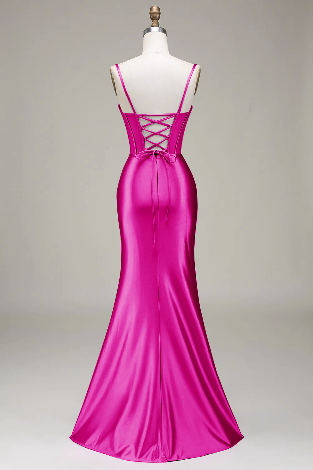 Robe de bal sirène élégante avec bretelles fines, corset violet et fente avant
