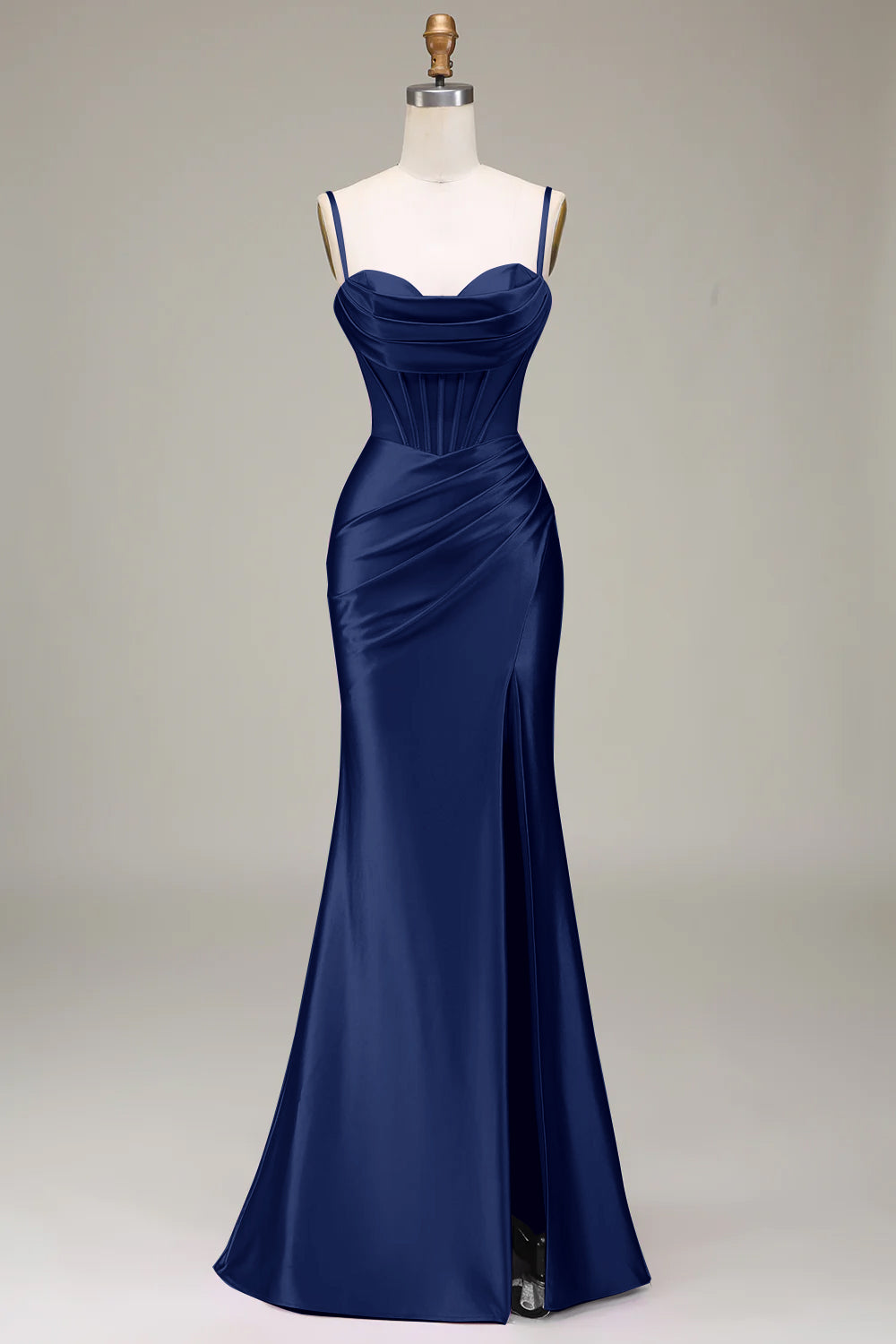 Robe de bal sirène élégante avec bretelles fines, corset violet et fente avant