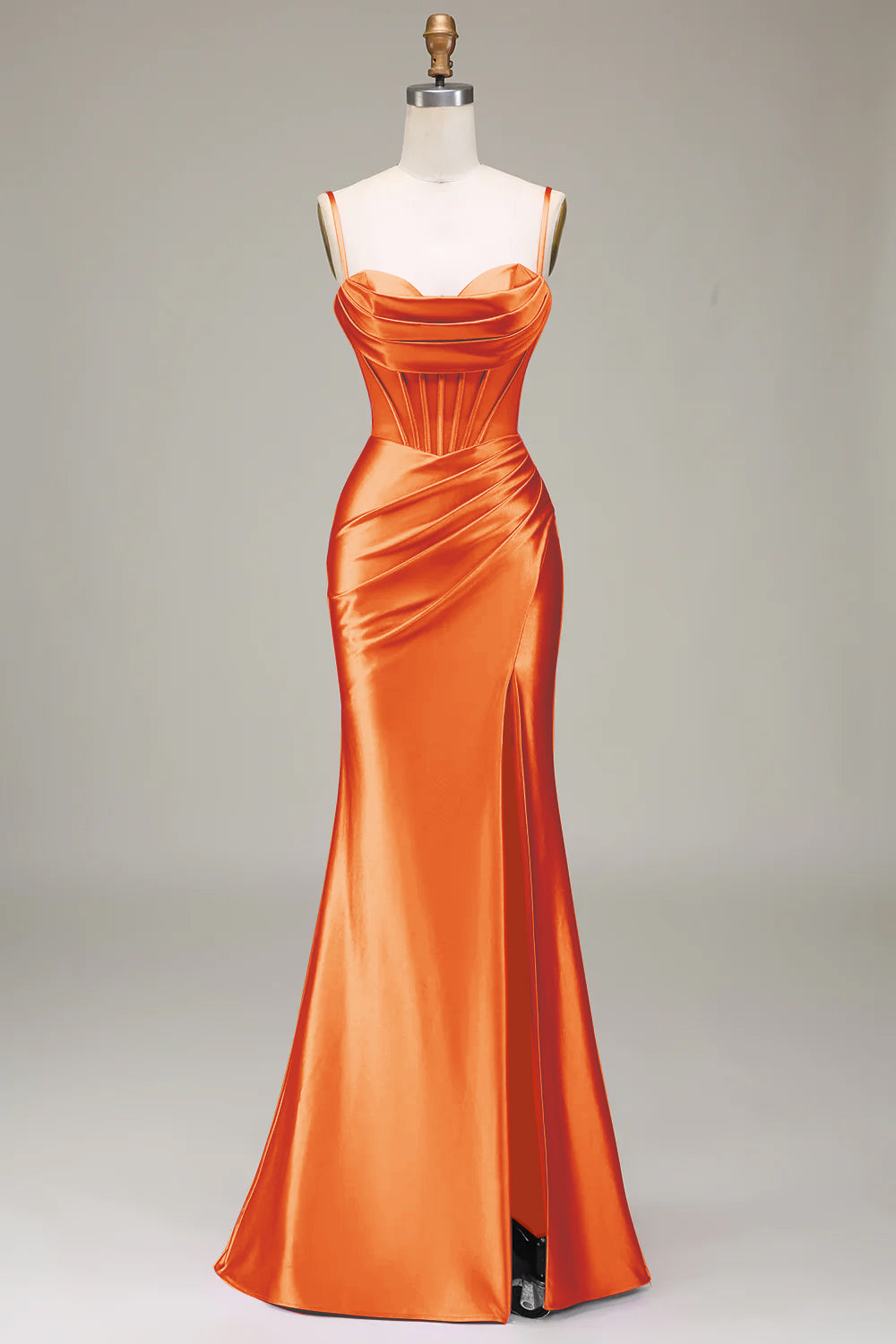 Robe de bal sirène élégante avec bretelles fines, corset violet et fente avant