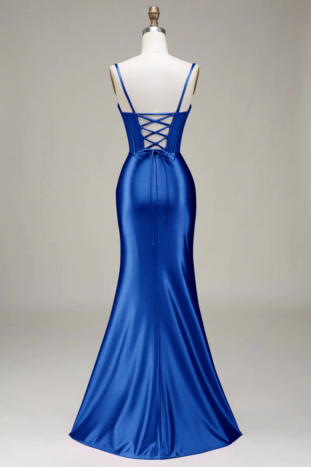 Robe de bal sirène élégante avec bretelles fines, corset violet et fente avant