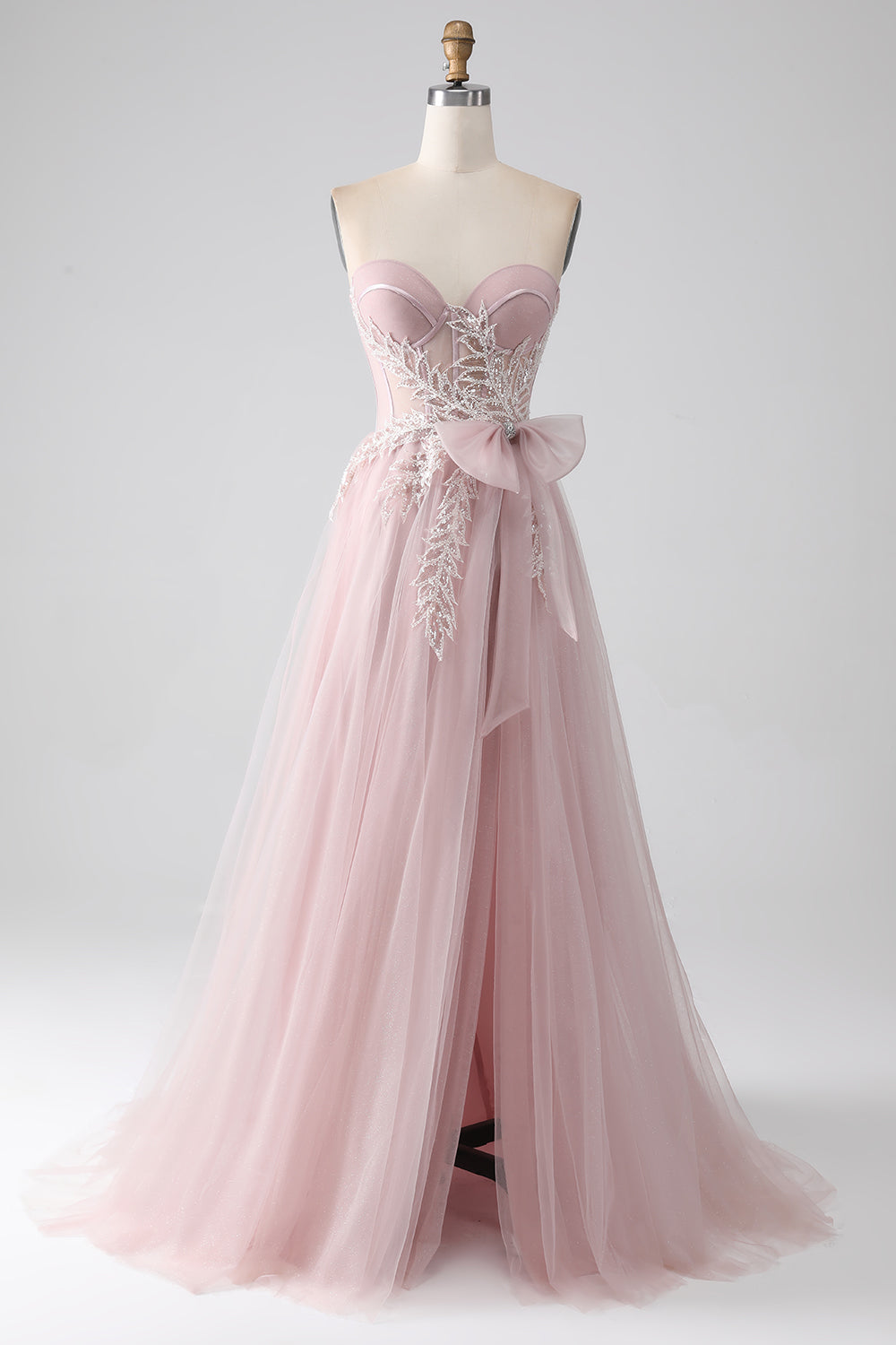 Robe de bal bustier trapèze en tulle à nœud scintillant