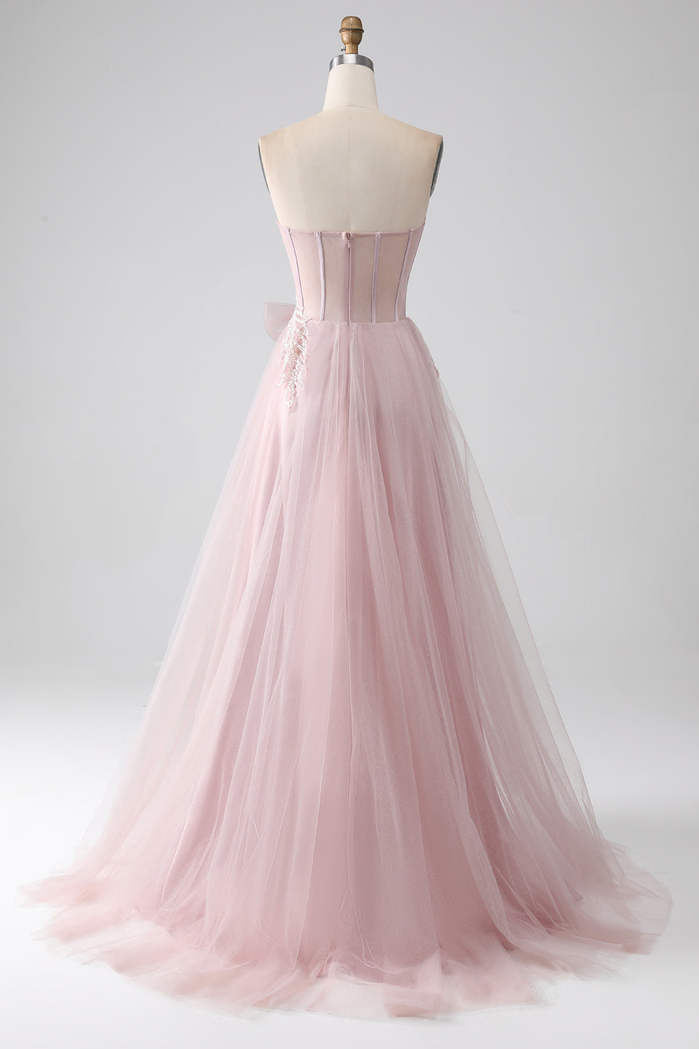 Robe de bal bustier trapèze en tulle à nœud scintillant
