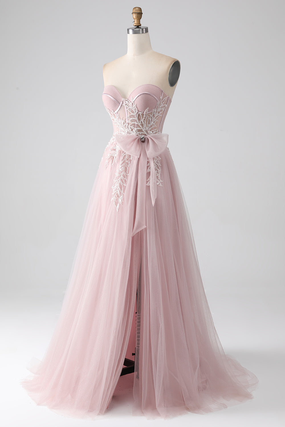 Robe de bal bustier trapèze en tulle à nœud scintillant