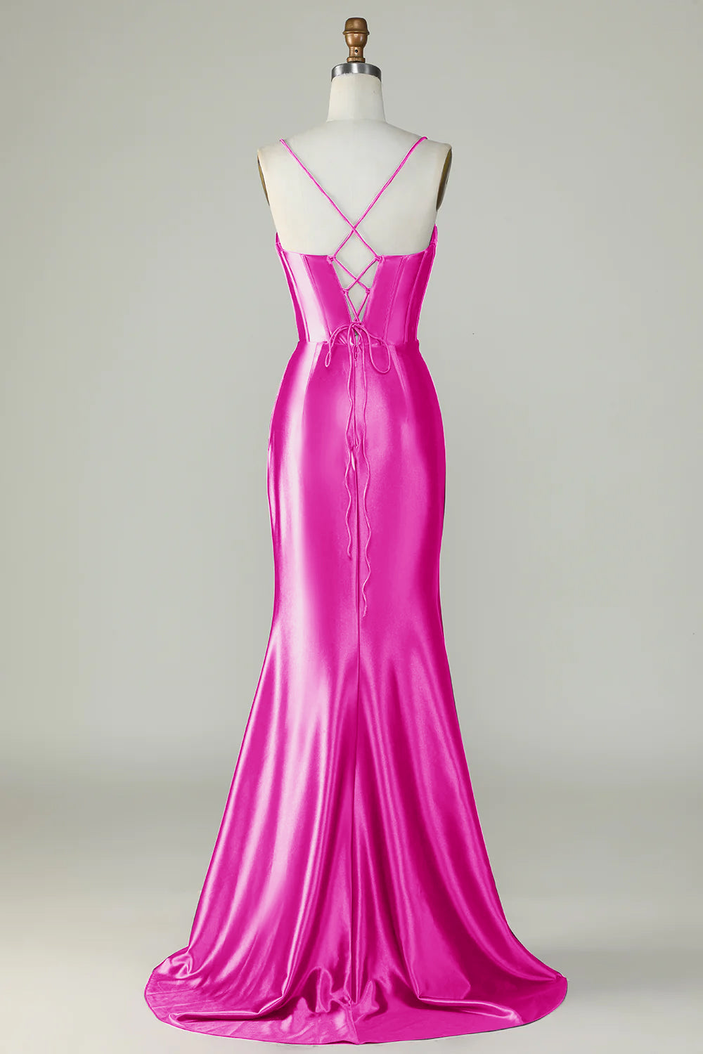 Robe de bal longue sirène bleu roi à bretelles spaghetti et fente