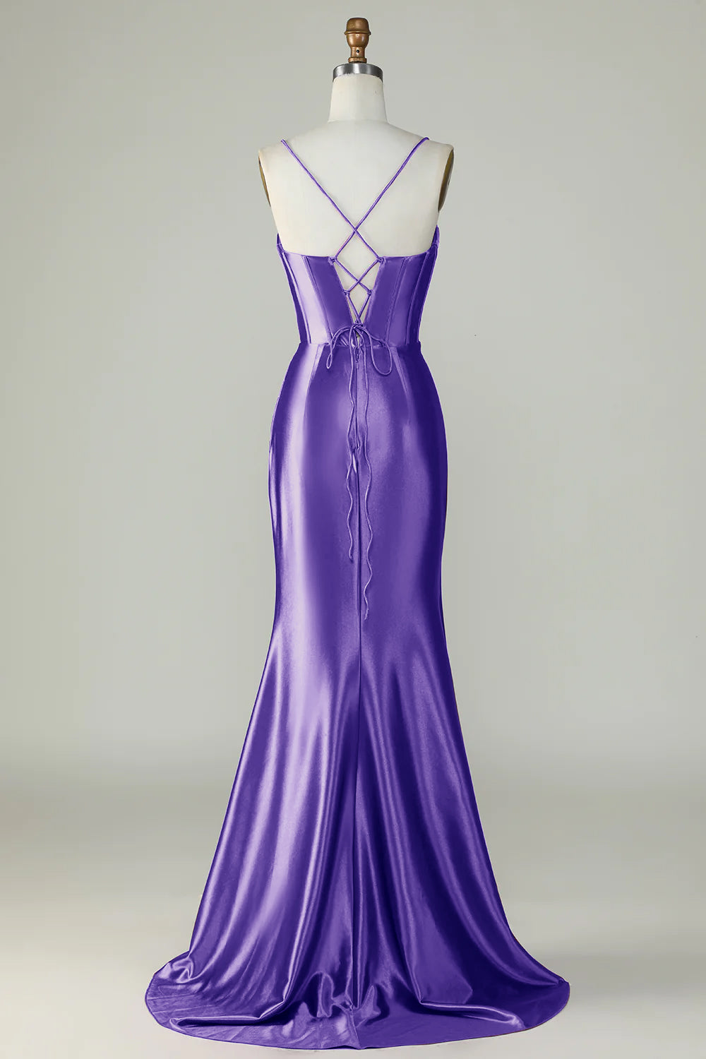 Robe de bal longue sirène bleu roi à bretelles spaghetti et fente