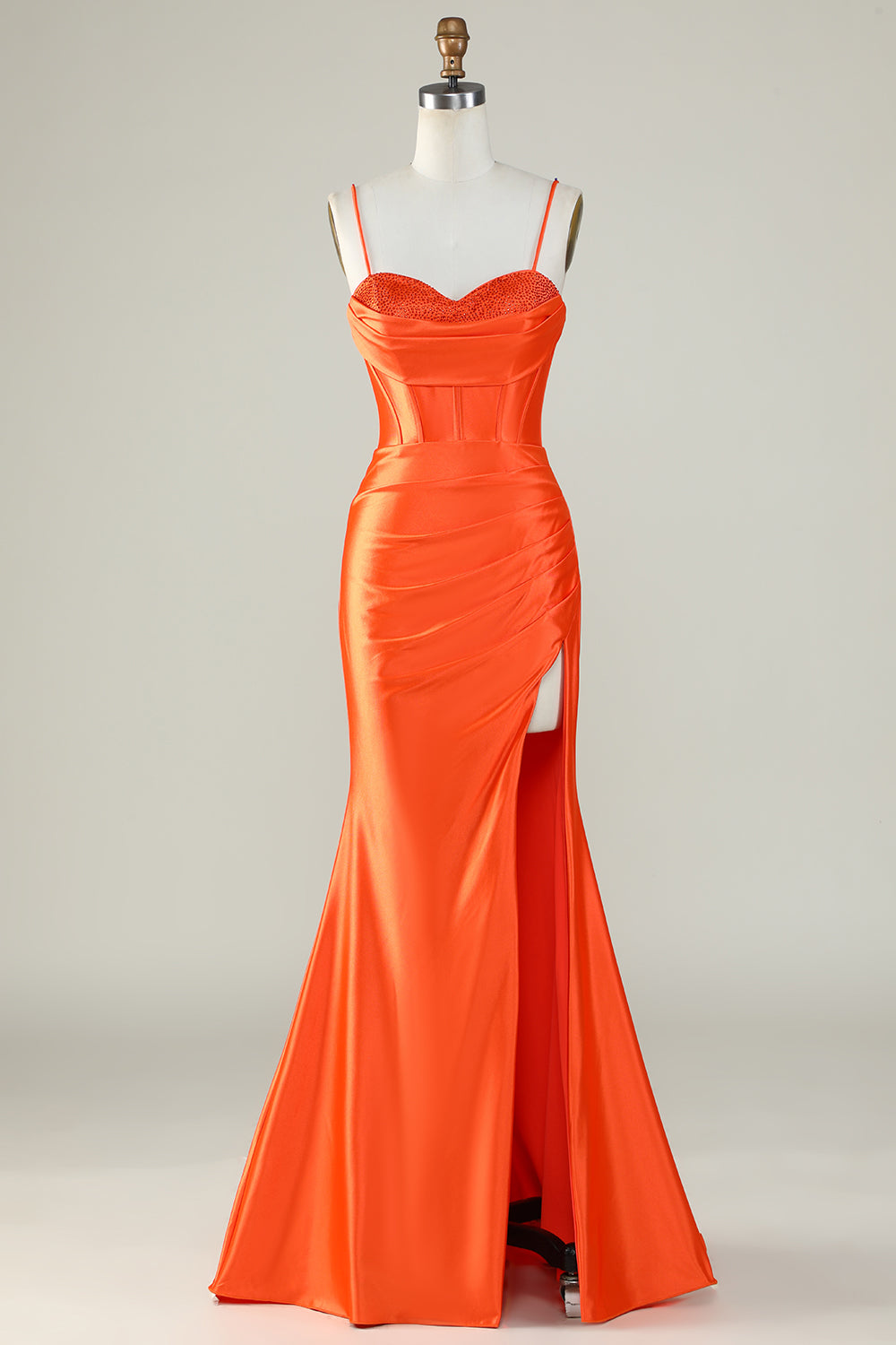 Robe de bal longue sirène bleu roi à bretelles spaghetti et fente
