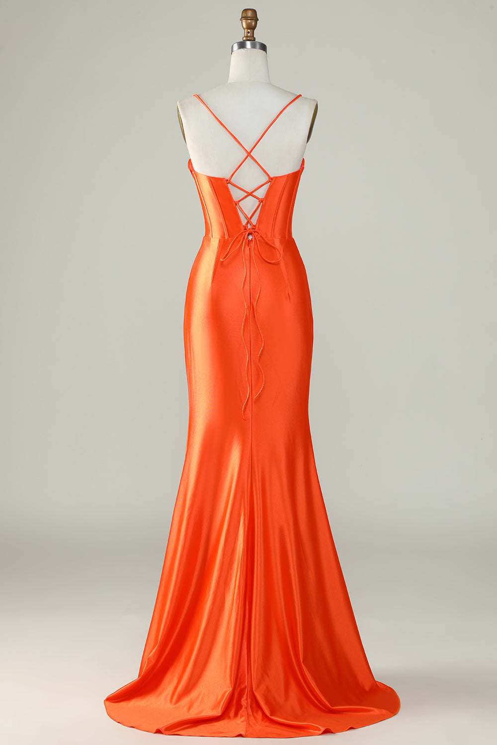 Robe de bal longue sirène bleu roi à bretelles spaghetti et fente