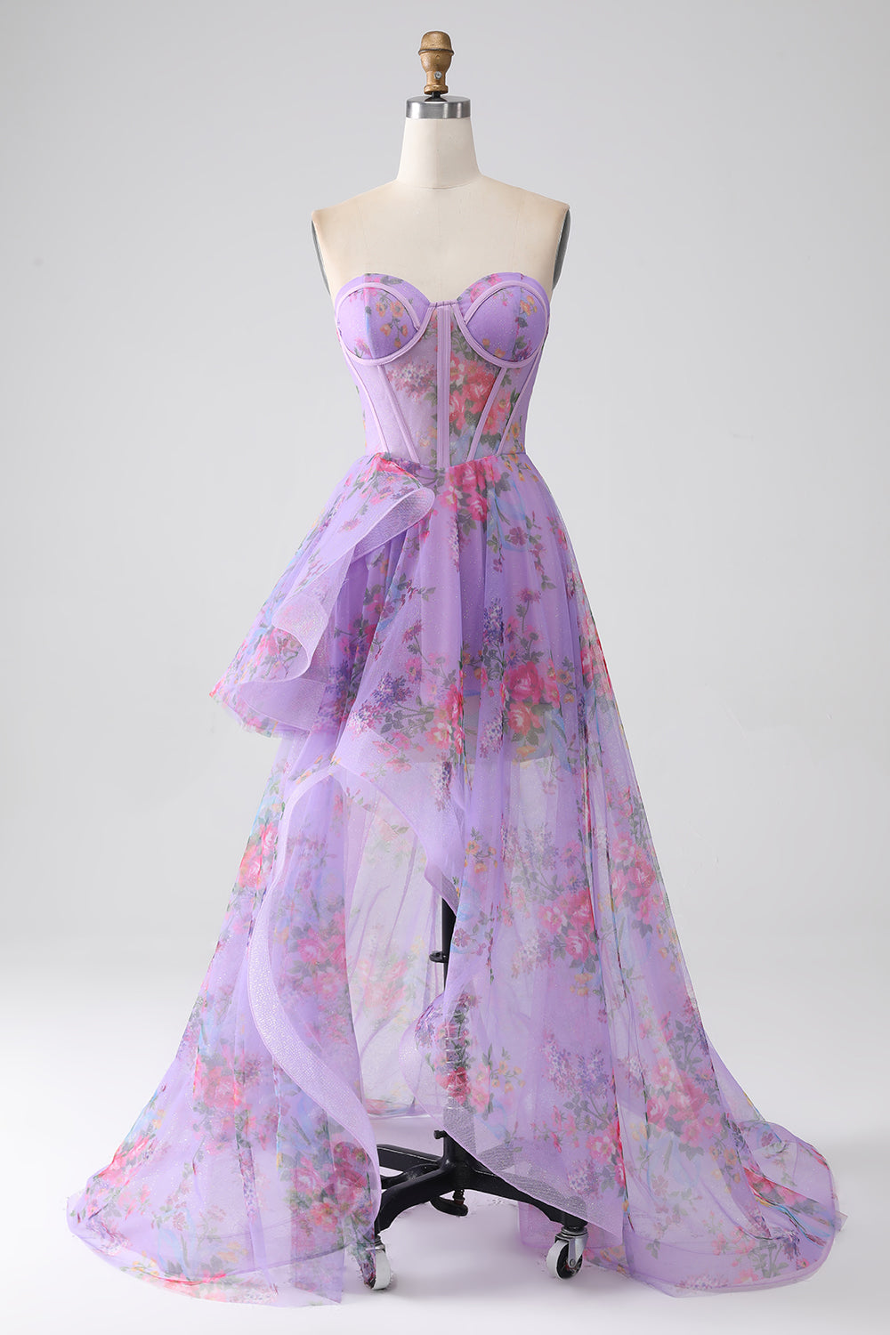 Robe de bal bustier corset imprimé violet