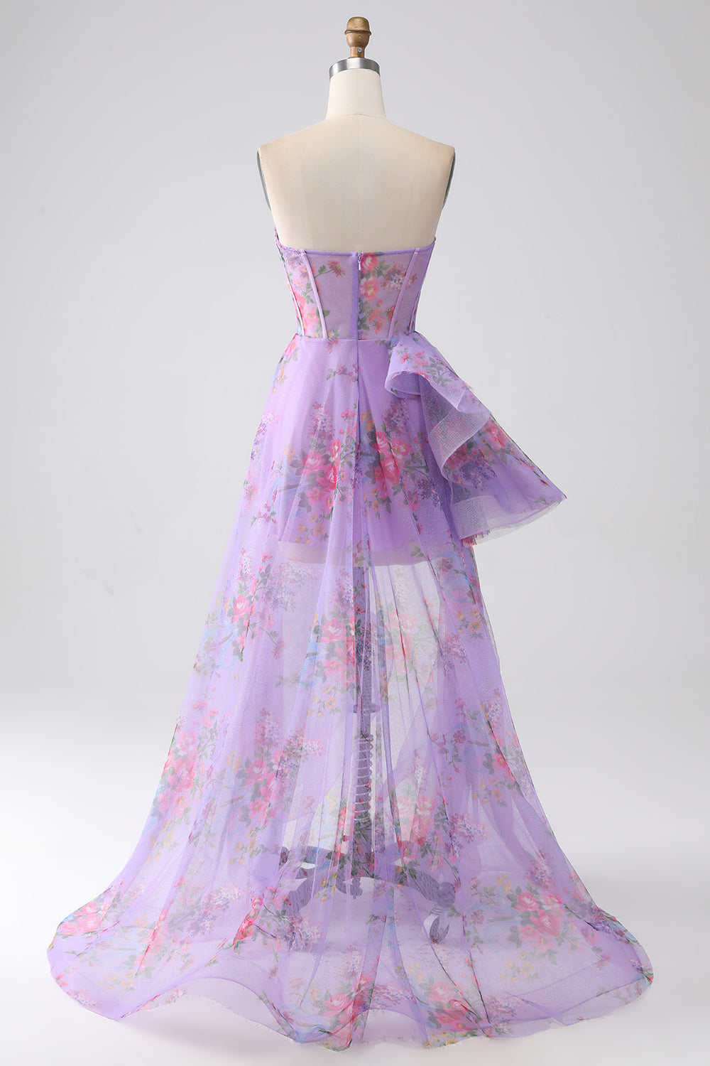 Robe de bal bustier corset imprimé violet