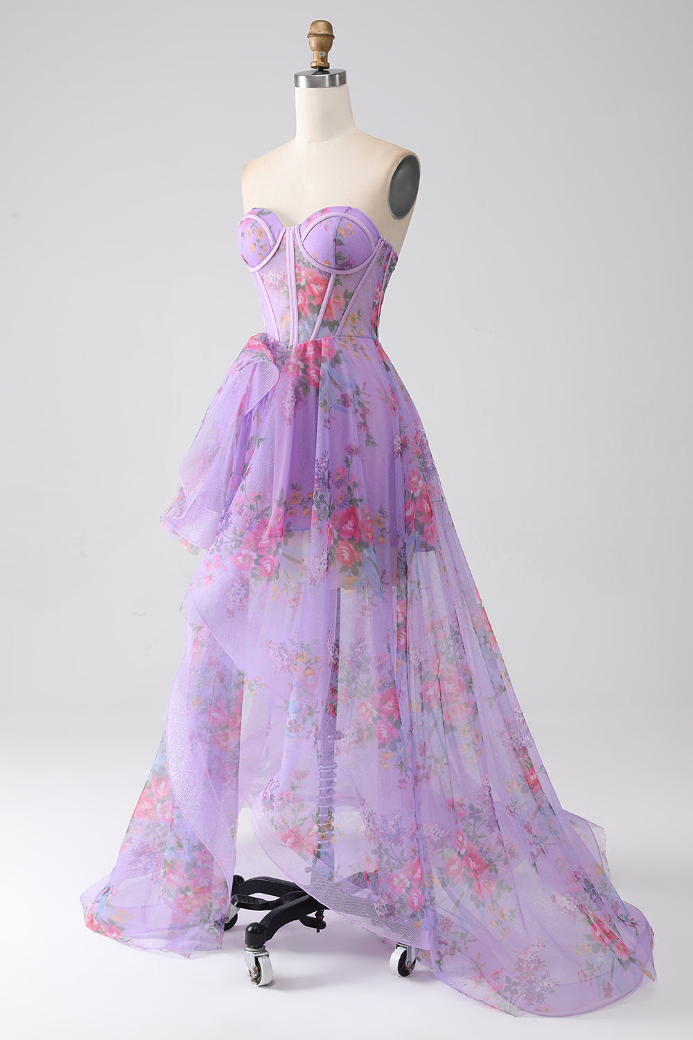 Robe de bal bustier corset imprimé violet