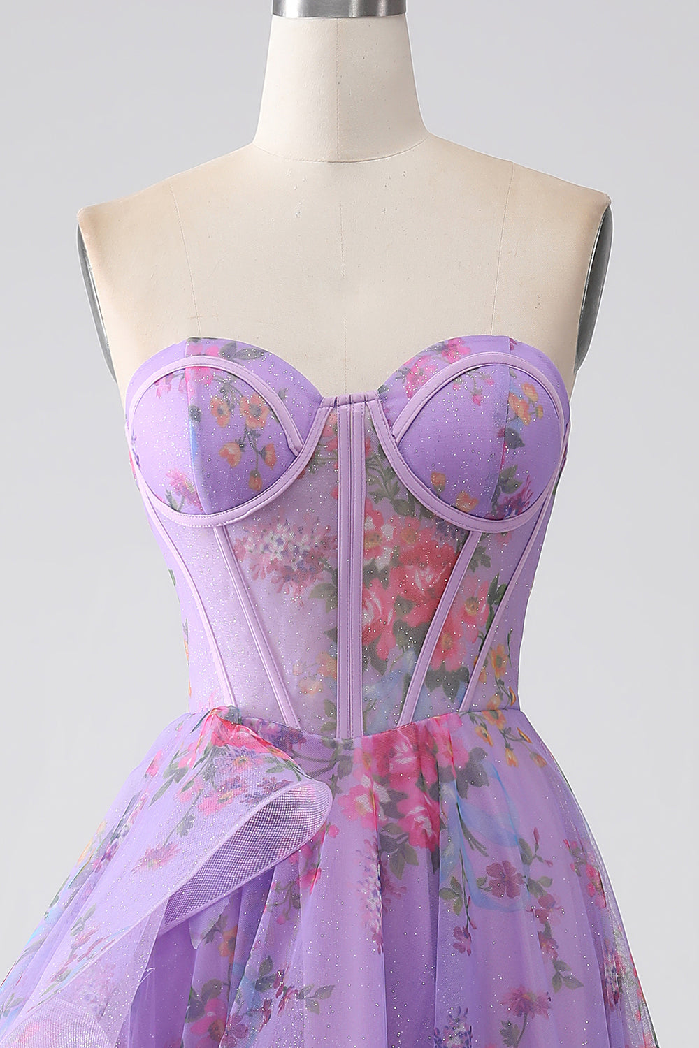 Robe de bal bustier corset imprimé violet