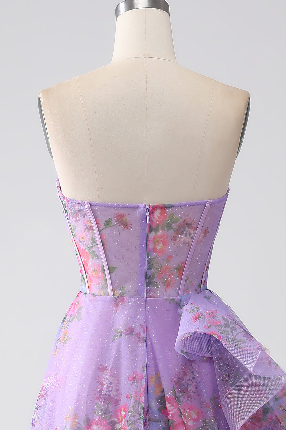 Robe de bal bustier corset imprimé violet