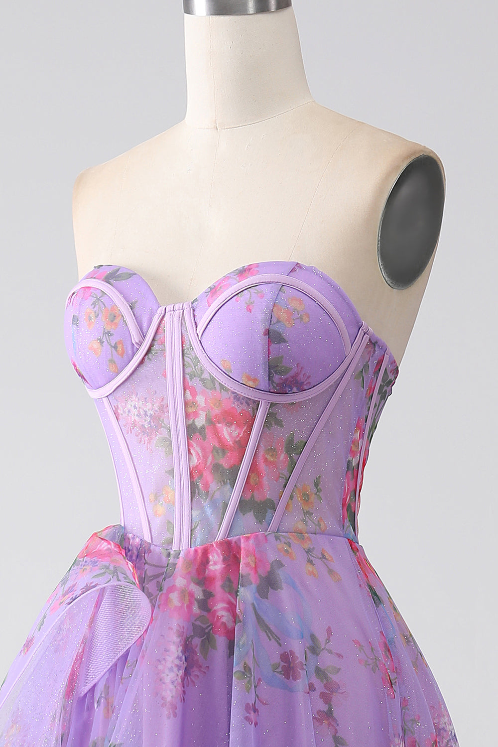 Robe de bal bustier corset imprimé violet