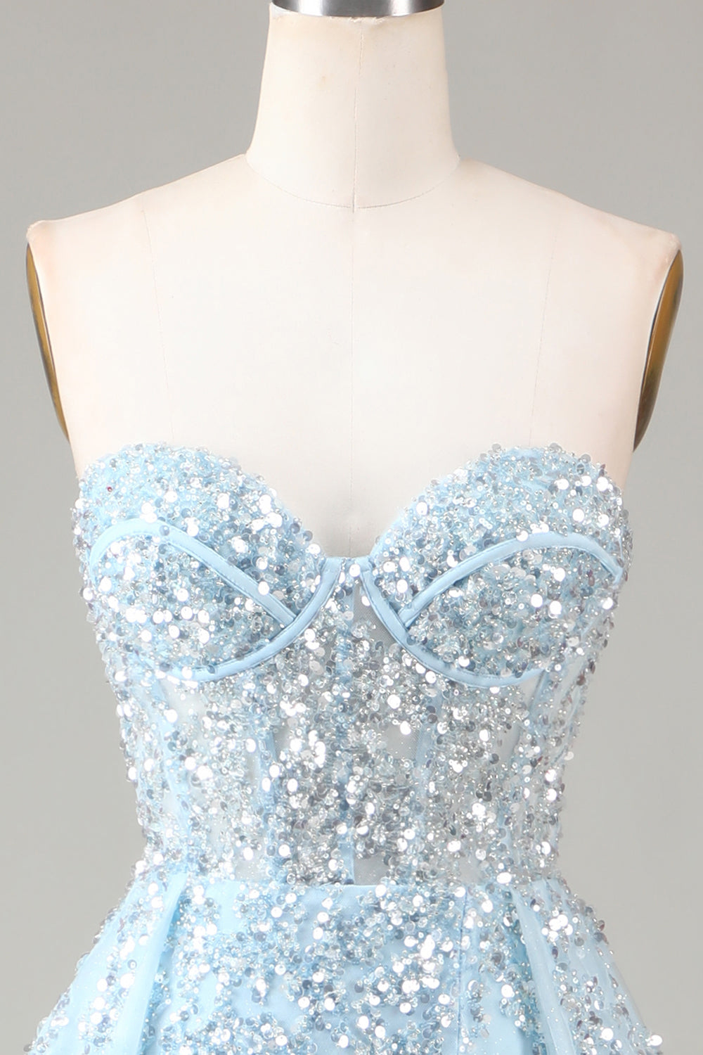 Robe de bal bustier bleue trapèze avec fente