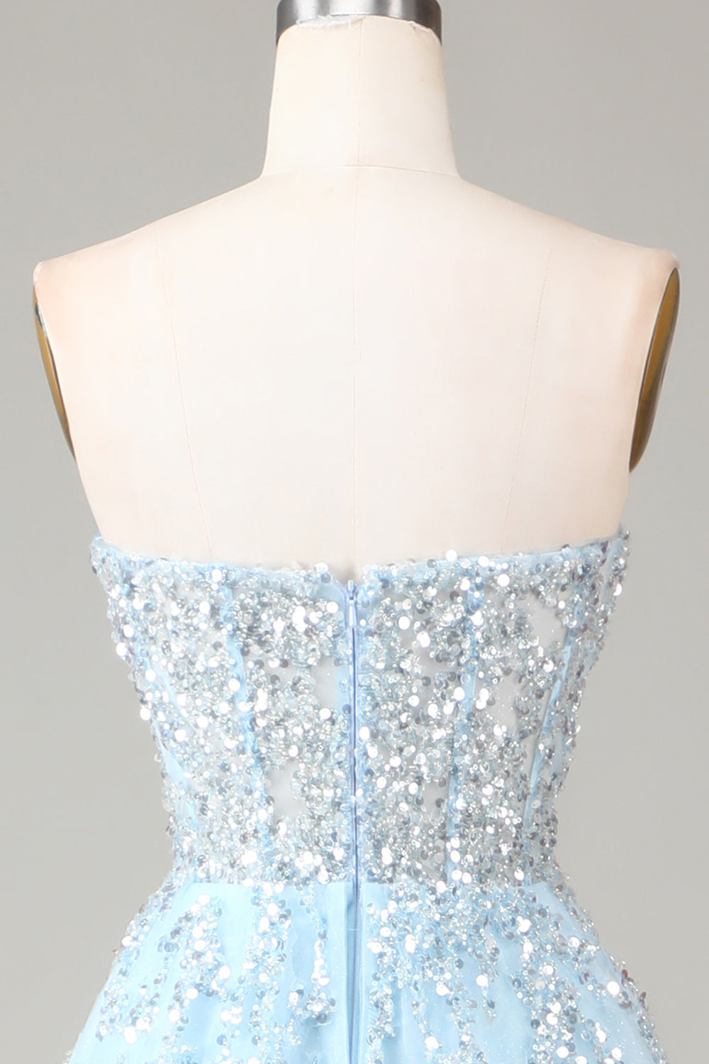 Robe de bal bustier bleue trapèze avec fente