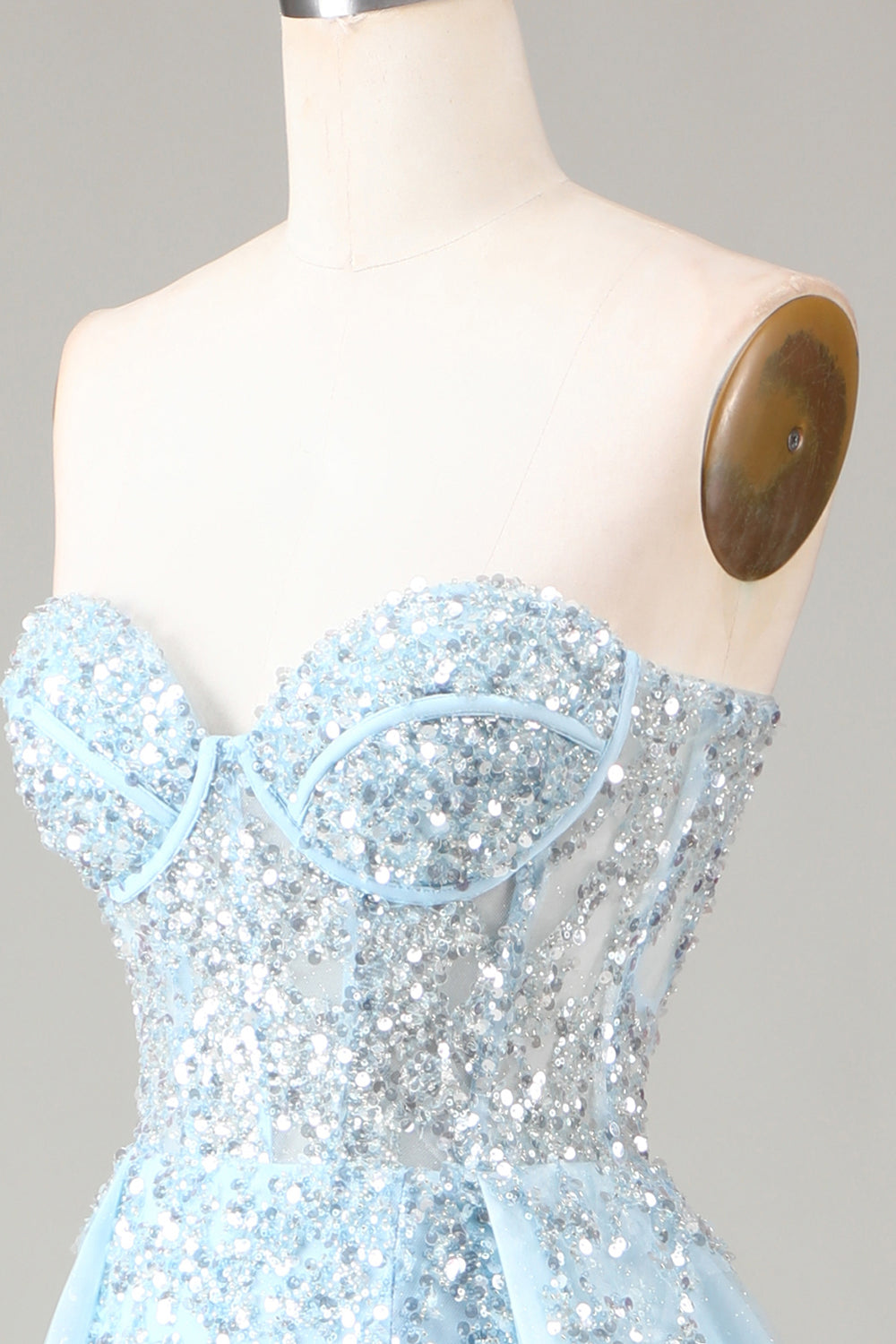 Robe de bal bustier bleue trapèze avec fente