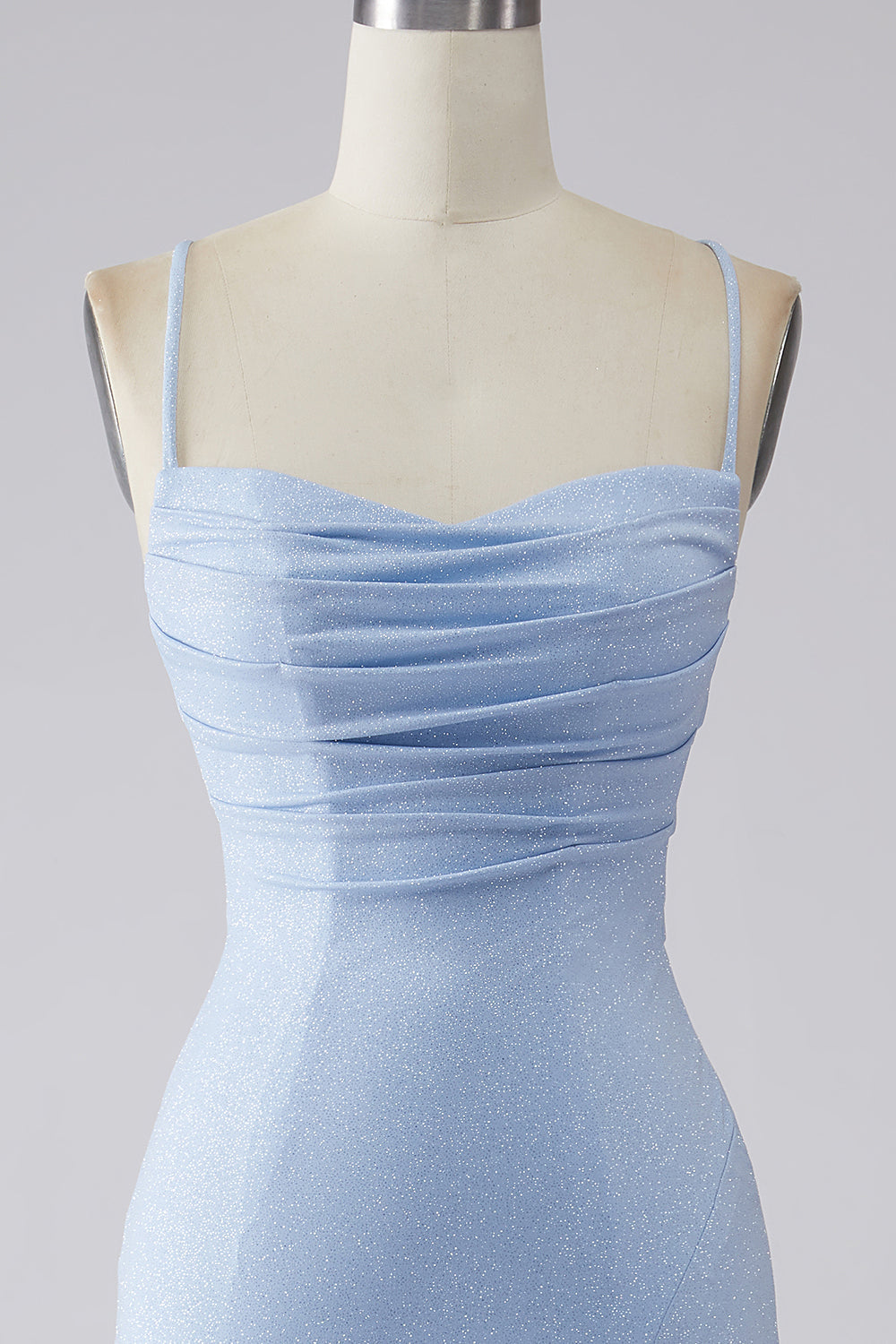 Robe de bal sirène fendue bleu clair à paillettes