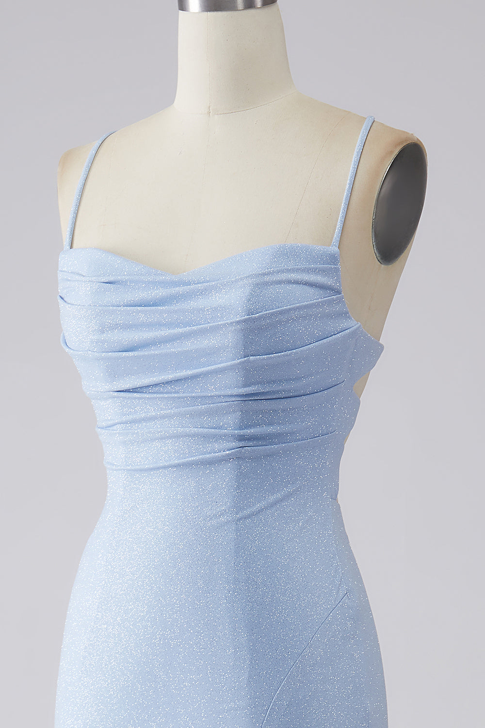 Robe de bal sirène fendue bleu clair à paillettes