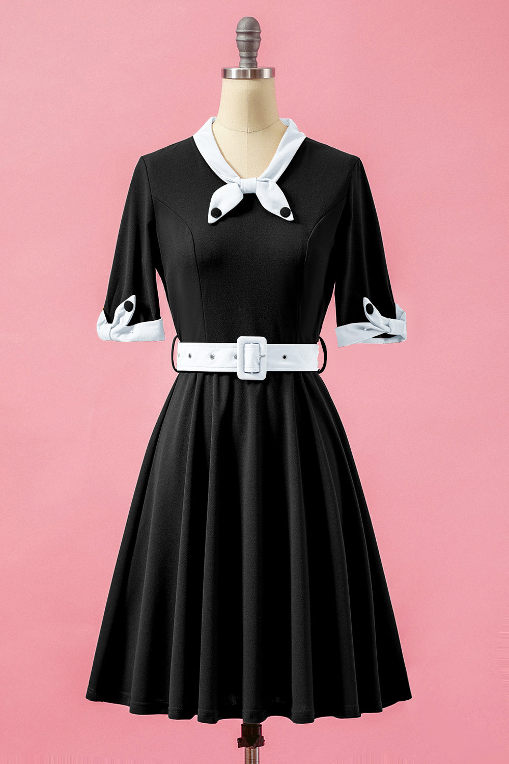 Green Patchwork V Neck Swing Party Dress