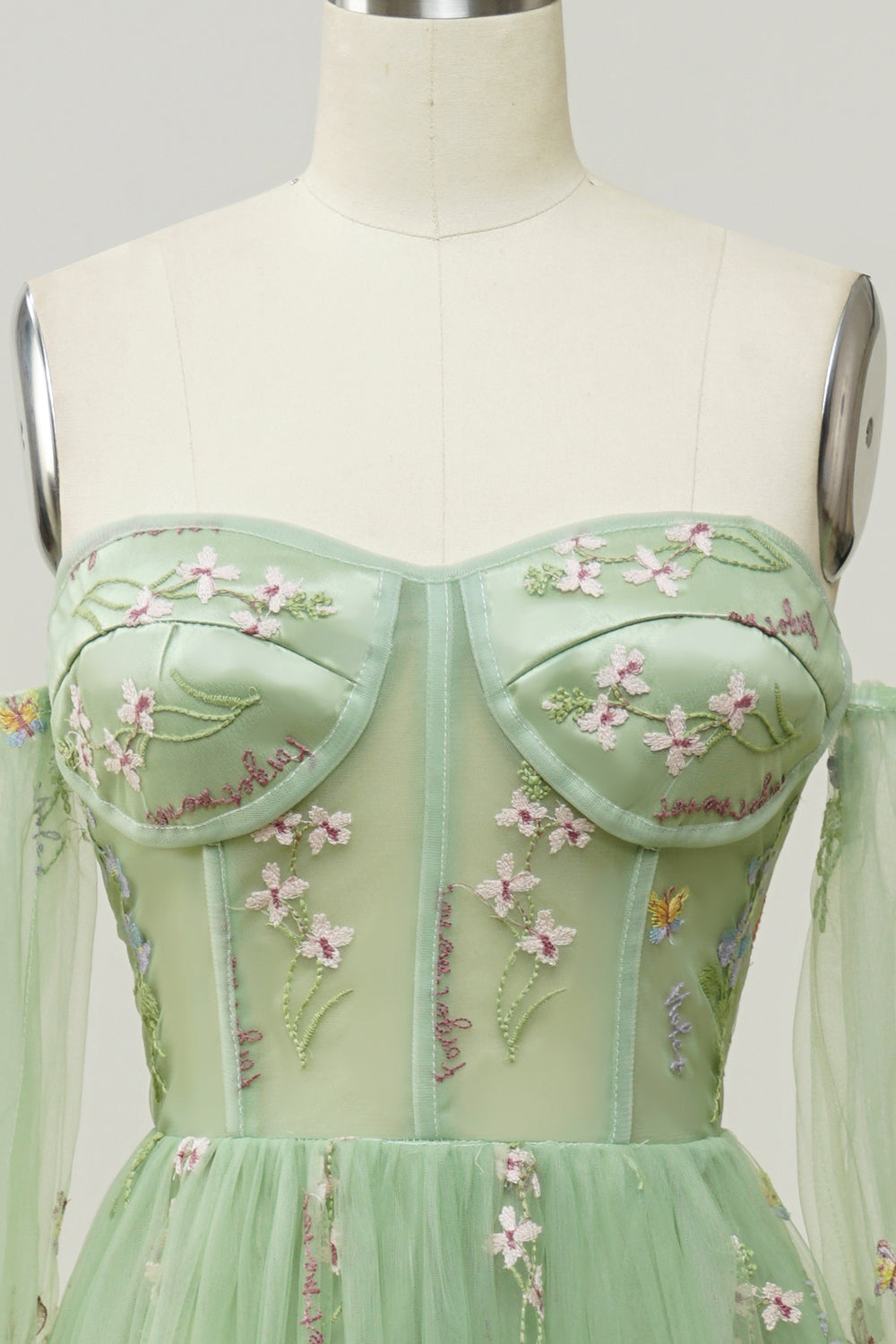 Green Off-the-Shoulder Long-Sleeve A-Line Prom Dress