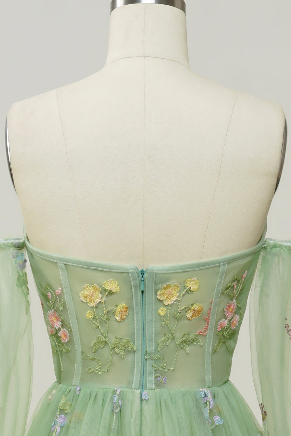 Green Off-the-Shoulder Long-Sleeve A-Line Prom Dress