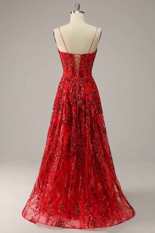 A-Line Spaghetti Strap Burgundy Plus Size Prom Dress with Criss Cross Back