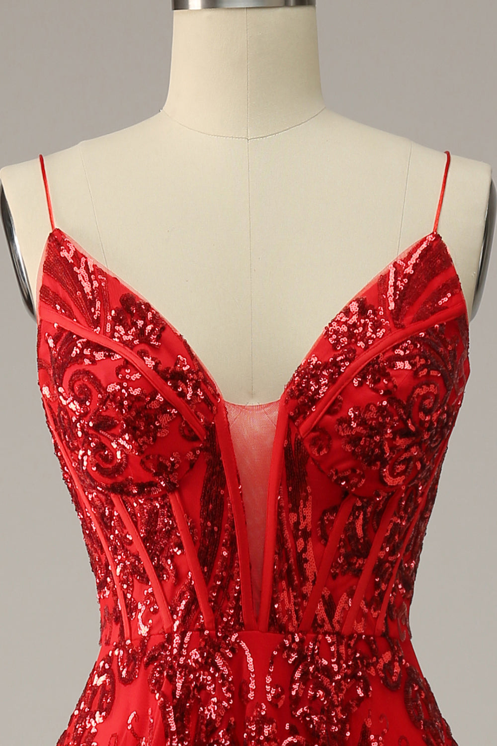 Robe de bal grande taille bordeaux trapèze à fines bretelles et dos croisé