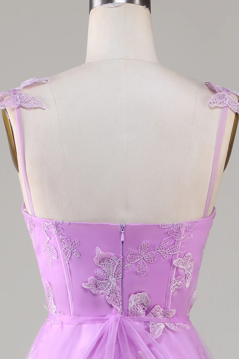 Purple A-Line Square Neck Corset Long Prom Dress with 3D Butterflies